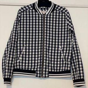 Ladies Merona Gingham navy white bomber jacket size XL